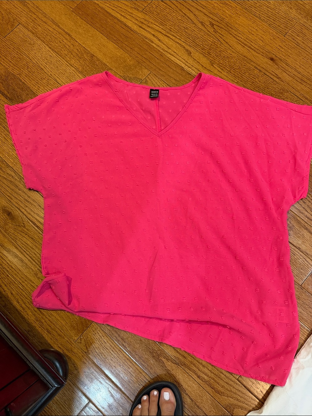 SHEIN Hot Pink V-Neck Boxy Tunic Top